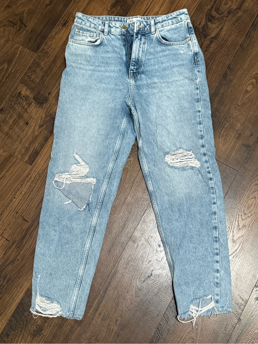Zara Light Blue Distressed Boyfriend Jeans Raw Hem Size 6